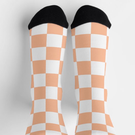 Chaussette Carrés à dames pêche et blanc géométrique rétro (Haut)
