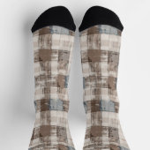 Chaussette Carrés Abstraits Bleu Marron Crème (Haut)