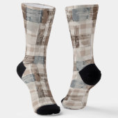 Chaussette Carrés Abstraits Bleu Marron Crème (Angulaire)