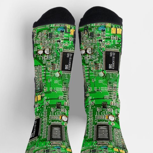 Chaussette Carte à circuit imprimé Microchip verte Nom Geeky (Haut)