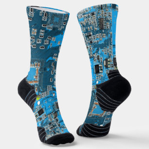 Chaussette Carte de circuit Geek d'ordinateur bleu