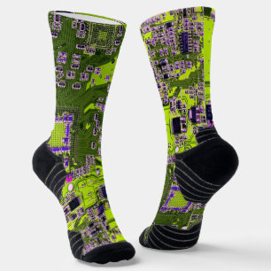 Chaussette Carte de circuit Geek d'ordinateur Neon Jaune