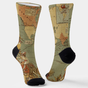 Chaussette Carte du monde Antique 1886 Illustré