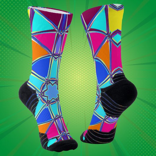 Chaussette Carton Mandala bleu rose jaune et orange