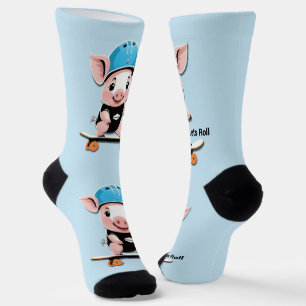 Chaussette Cartoon Bébé Cochon Monter Un Skateboard Permet De