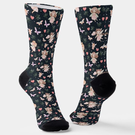 Chaussette Cartoon Fairy With Flowers Seamless Pattern (Angulaire)