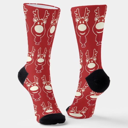 Chaussette Cartoon Reindeer Red Pattern (Angulaire)