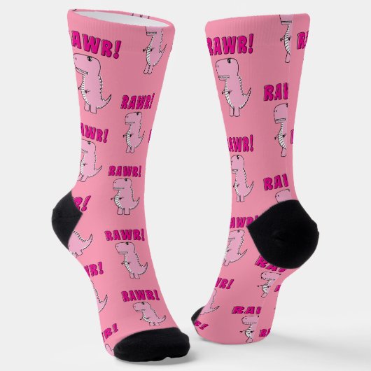 Chaussette Cartoon T-Rex Dinosaur Mignonne Et Rose En Colère (Angulaire)