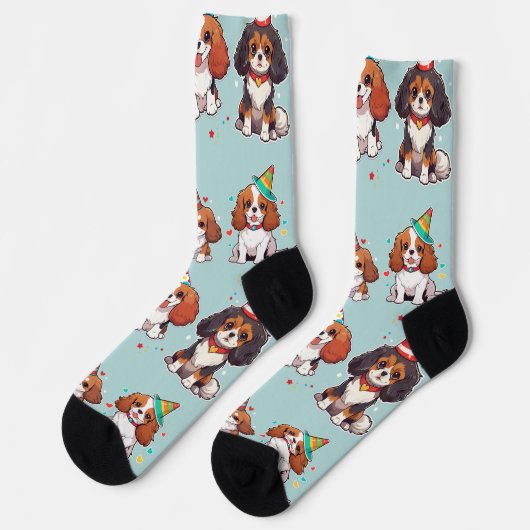 Chaussette Cavalier King Charles Pastel Motif d'anniversaire (Gauche)