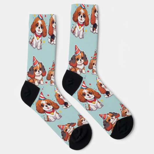 Chaussette Cavalier King Charles Pastel Motif d'anniversaire (Droite)
