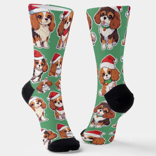 Chaussette Cavalier King Charles Pastel Motif de Noël (Angulaire)