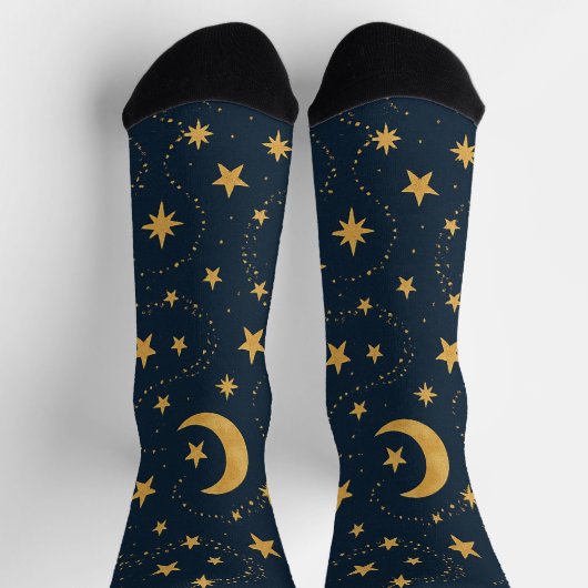Chaussette Celestial Moon & Stars Pattern – Midnight (Haut)