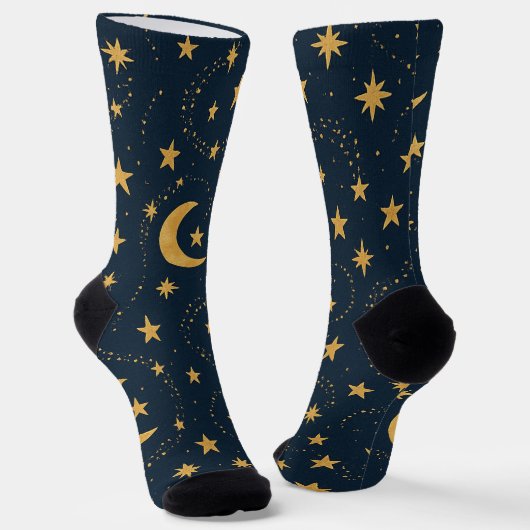 Chaussette Celestial Moon & Stars Pattern – Midnight (Angulaire)