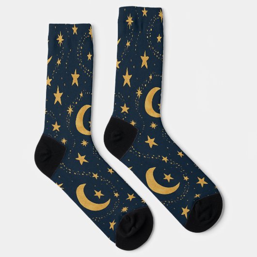 Chaussette Celestial Moon & Stars Pattern – Midnight (Droite)