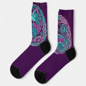 Chaussette Cercle Celtique de chat turquoise et violet (Gauche)