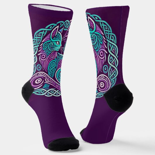 Chaussette Cercle Celtique de chat turquoise et violet (Angulaire)