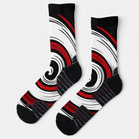 Chaussette Cercle liquide torse moderne noir rouge blanc coul (Gauche)