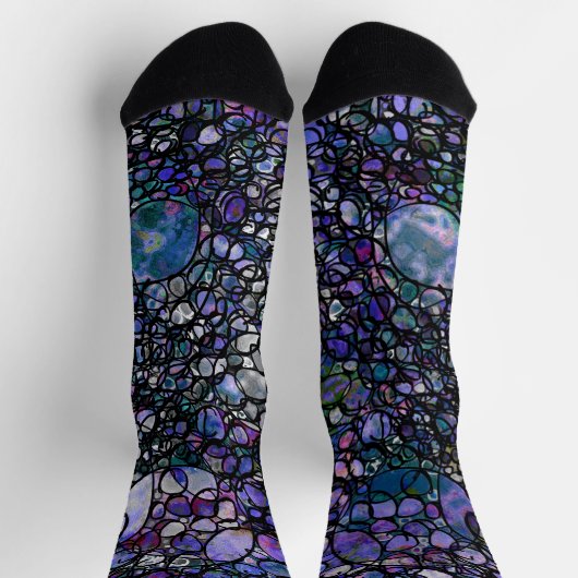 Chaussette Cercles Abstraits dessinés à la main, Bleu, Violet (Haut)