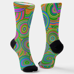 Chaussette Cercles abstraits mode rétro, vert et orange-rouge