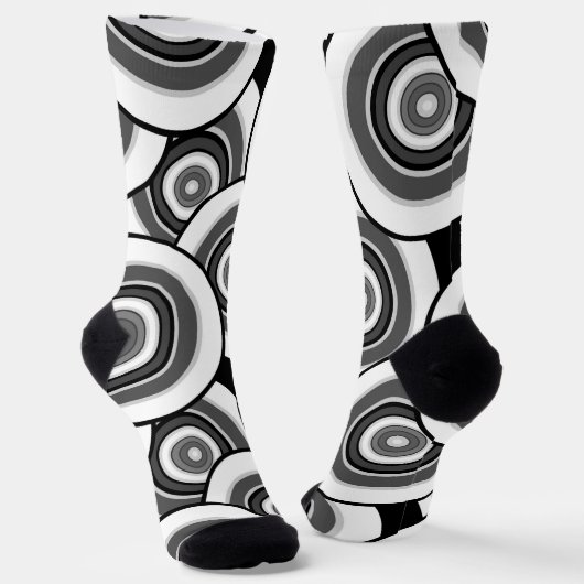 Chaussette Cercles et anneaux quadrillage géométrique noir et (Angulaire)
