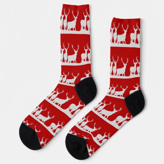 Chaussette Cerf de Noël renne fête simple classique rouge (Gauche)