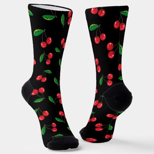 Chaussette Cerises rouges sur Motif de fruits noirs (Angulaire)