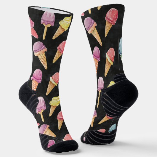 Chaussette Chalk crème glacée douce Dessin Motif noir (Angulaire)