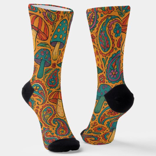 Chaussette Champignons psychédéliques rétro et Motif Paisley (Angulaire)