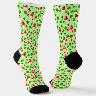 Chaussette Champignons rouges avec Shamrocks verts 4 Cloches 