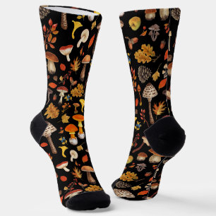 Chaussette Champignons sauvages sur le noir