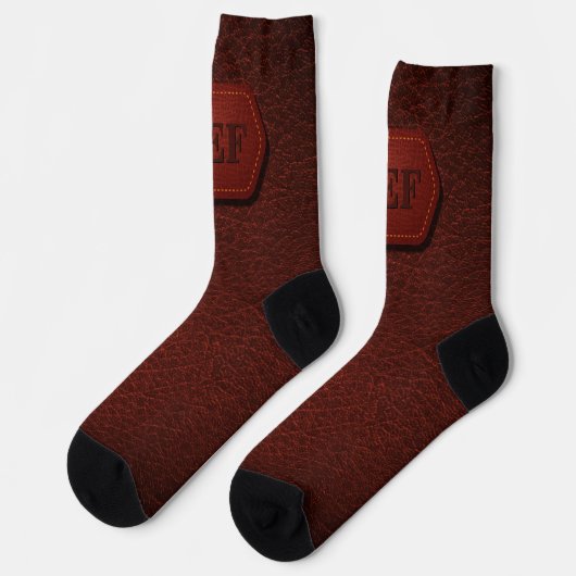 Chaussette Changer Initial, Écouter En Cuir Badge Rouge foncé (Gauche)
