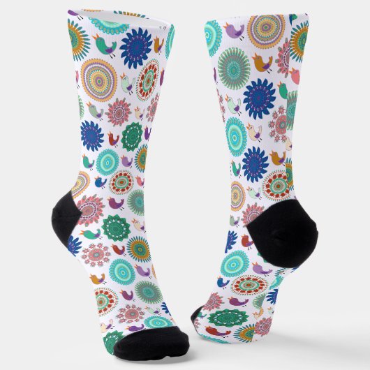 Chaussette Chanter Bird et Mandala Cute Folk Art Motif (Angulaire)