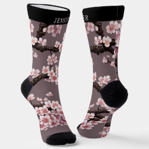 Chaussette Charmant Art Sakura et Nom Personnalisé