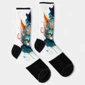 Chaussette Chat aquarelle en style steampunk (Droite)
