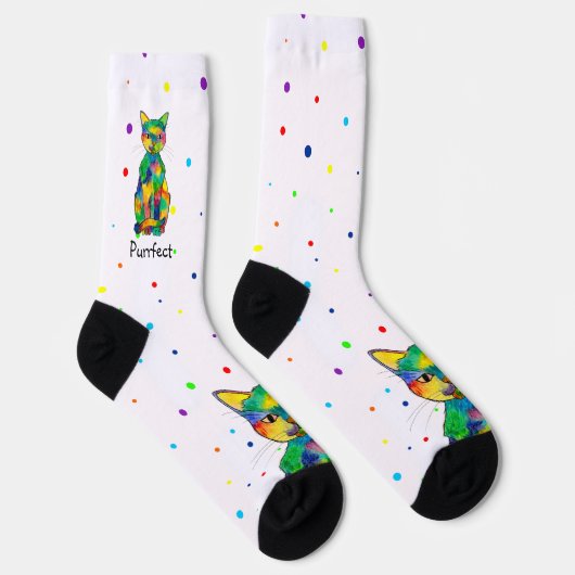 Chaussette Chat arc-en-ciel Chaussettes de l'équipage de poin (Droite)