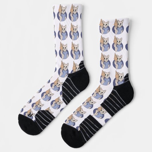 Chaussette Chat au croissant drôle (Gauche)