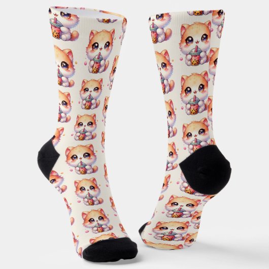 Chaussette Chat Boire Boba Cute Bubble Thé (Angulaire)