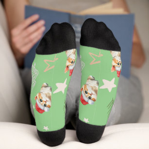 Chaussette Chat chaton chaton couleur vert Père Noël Joyeux N