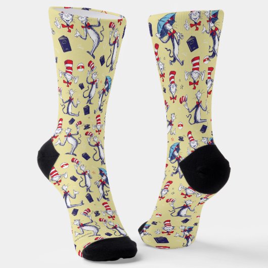 Chaussette Chat dans le Chapeau | Motif Jaune (Angulaire)