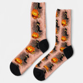 Chaussette Chat effrayé par Citrouille Fun Halloween caractèr (Gauche)