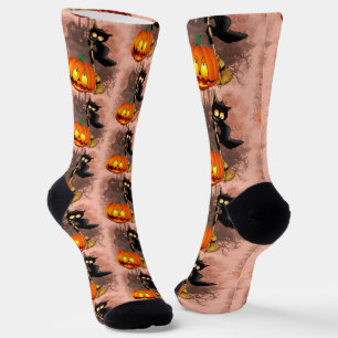 Chaussette Chat effrayé par Citrouille Fun Halloween caractèr