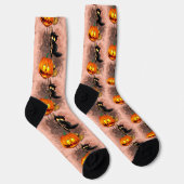 Chaussette Chat effrayé par Citrouille Fun Halloween caractèr (Droite)