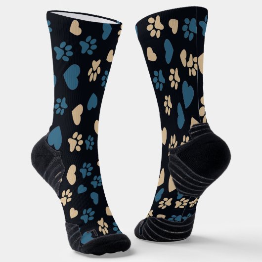 Chaussette Chat Empreintes de pattes et Coeurs Chaussettes Mo (Angulaire)