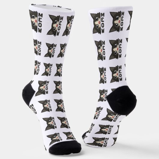 Chaussette Chat en smoking drôle regarde Pun (Angulaire)