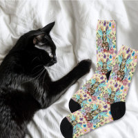 Chat féerique tabby pastel fantaisiste floral