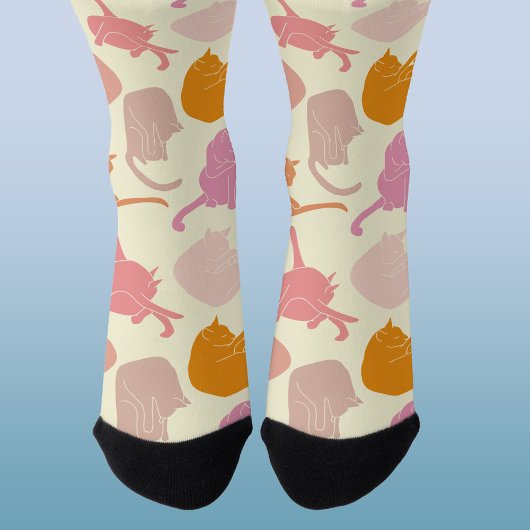 Chaussette Chat moderne Motif rose orange