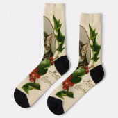 Chaussette Chat Noël Joyau Holly Kitten Art antique (Gauche)