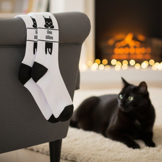 Chaussette Chat noir adorable avec nom Chaussettes d'équipage