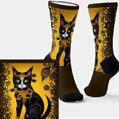Chaussette Chat noir avec col or sur Brown or