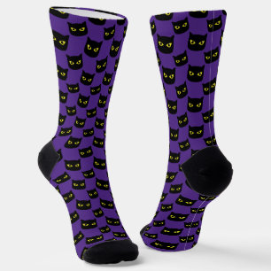 Chaussette Chat noir et violet motif Halloween